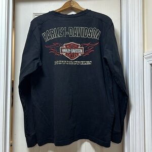 Harley Davidson Black Distressed Embroidered Long Sleeve Graphic T-Shirt